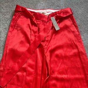 J. Crew Red Tie-Waist Satin Wide Leg Women’s Trousers Size 8 NWT